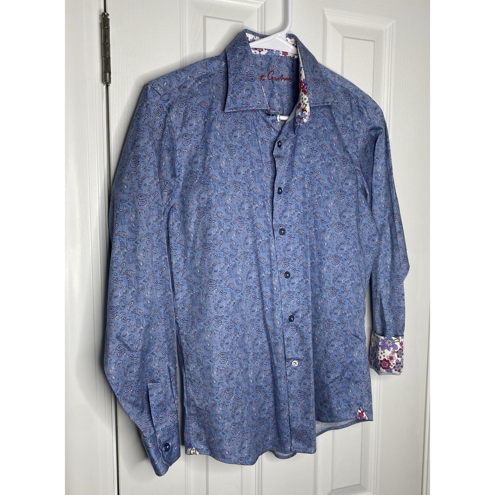 Robert Graham Youth Boys Paisley Long Sleeve Button Front‎ Shirt Blue Sz L 14-16